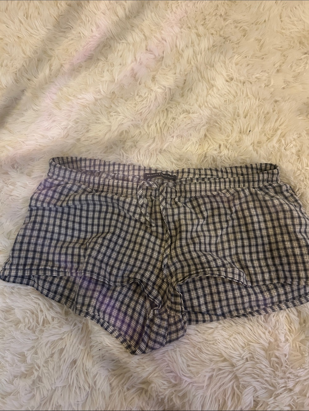 Brandy Melville Navy and White Plaid Sleep Shorts